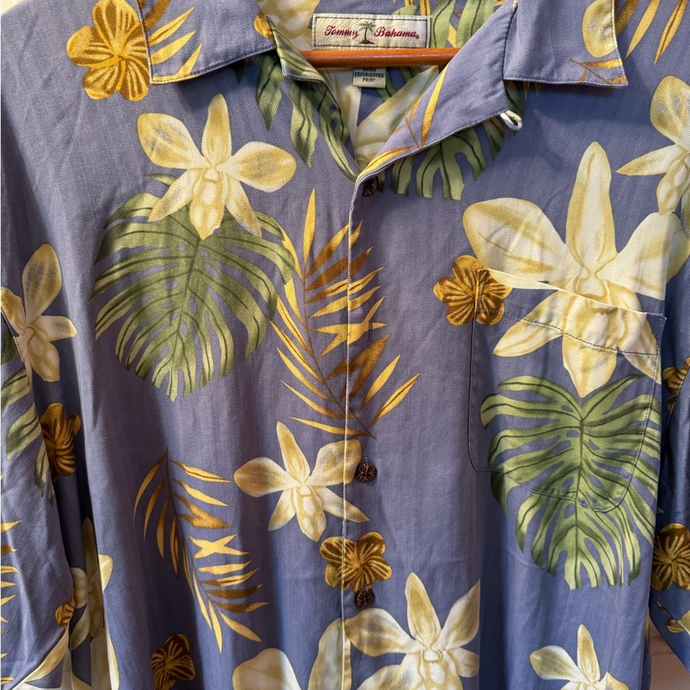 Tommy Bahama Silk Island Theme Flower Button Down Shirt Size L